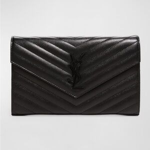 YSL Monogram Large Wallet on Chain in Grained Leather